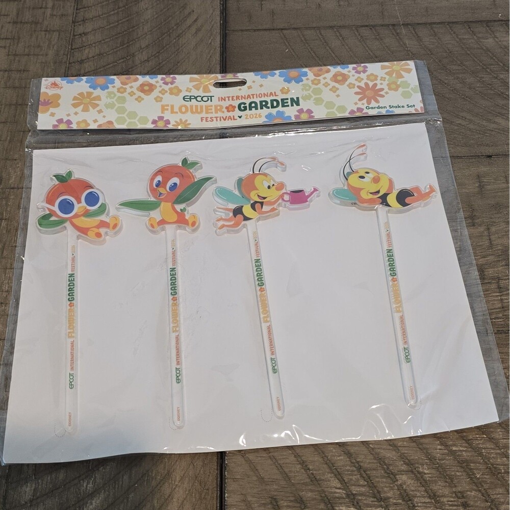 2026 Disney Parks Orange Bird & Spike Bee Epcot Flower & Garden Stake Set New